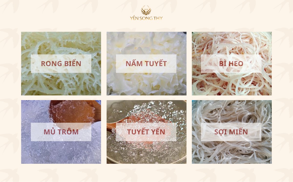 Một số nguyên liệu có thể làm giả yến như tuyết yến, mủ trôm, rong biển,...