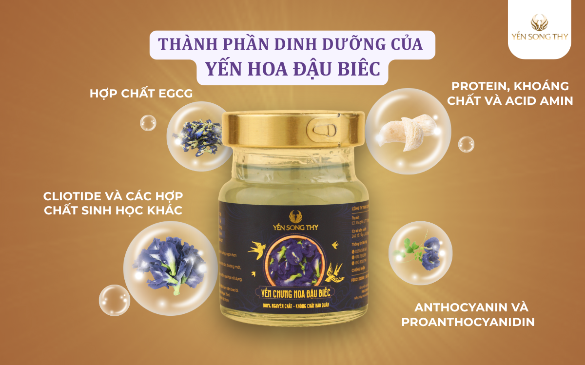 Tổng hợp những thành phần dinh dưỡng nổi bật mà yến chưng hoa đậu biếc đem lại