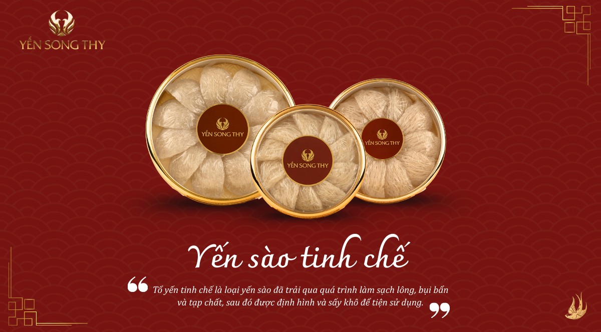 Yến tinh chế là loại đã được làm sạch lông, cặn bẩn và định hình lại 